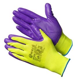 Перчатки ярко-зеленые нейлоновые с фиолетовым нитрилом покрытием Hi-Vis 